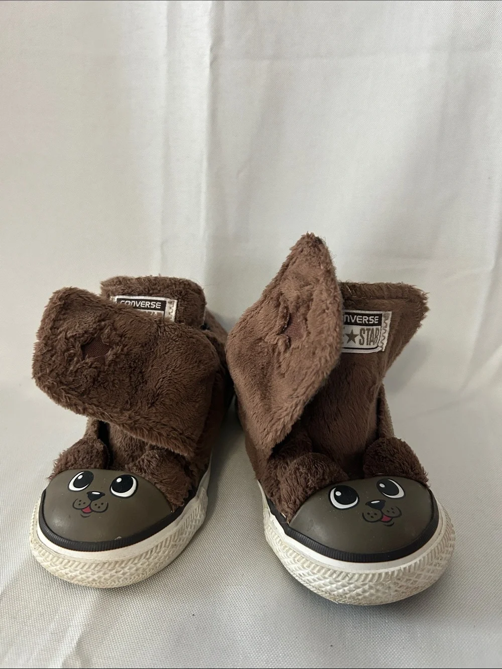 Converse All Star Toddler Brown Plush Puppy Slip-On Velcro Sneakers Size 7